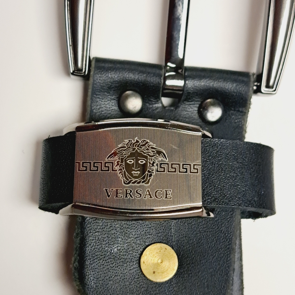 Versace Black Belt with Silver Buckle
